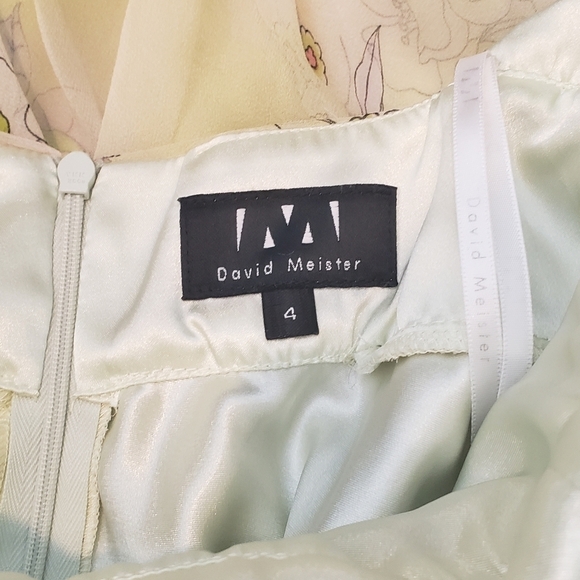 David Meister Yellow Green Silk Floral Halter Ruffle 90s Y2K Dress 4 - Picture 12 of 12